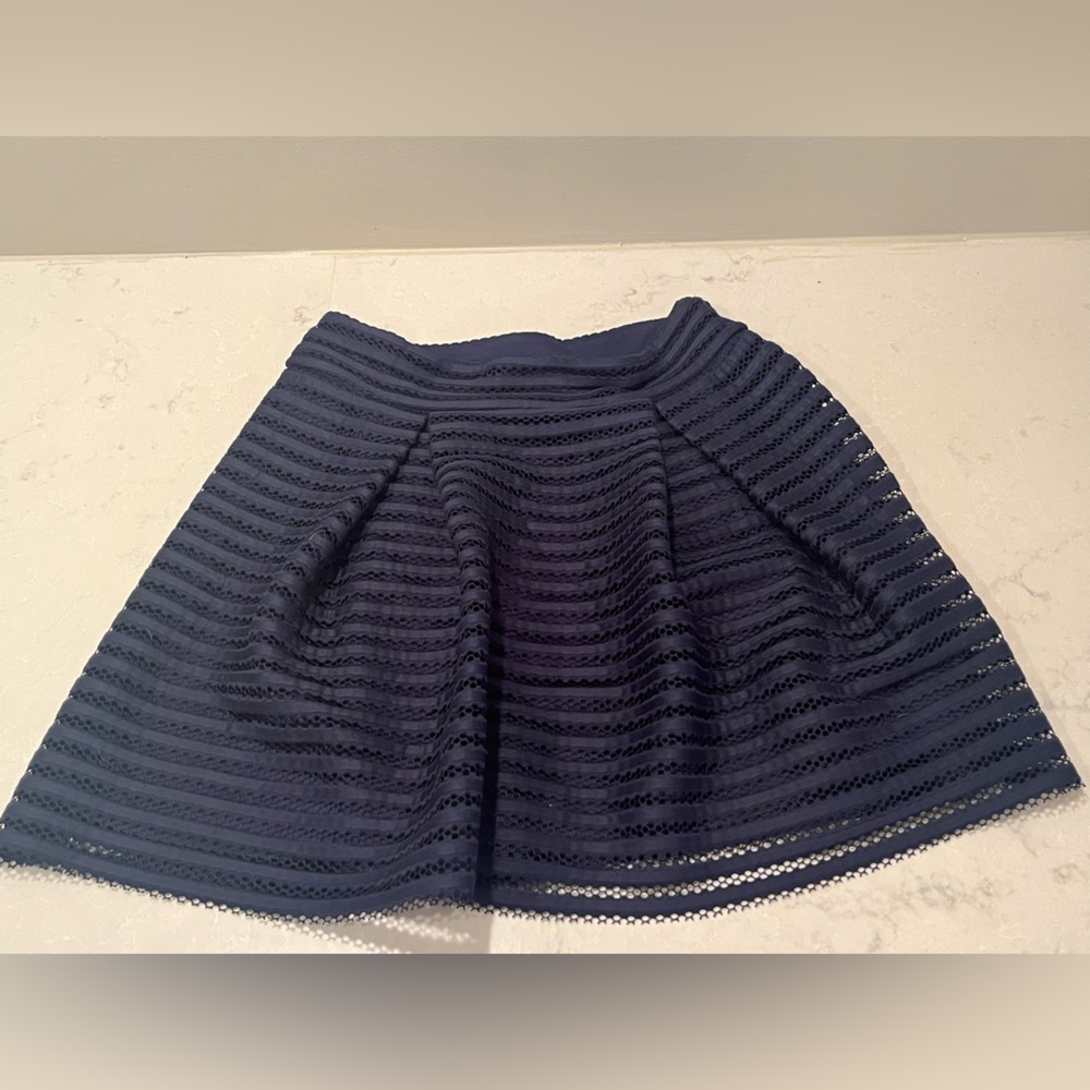 Express Blue Mini Skater Skirt with Pleated Ribbed Design